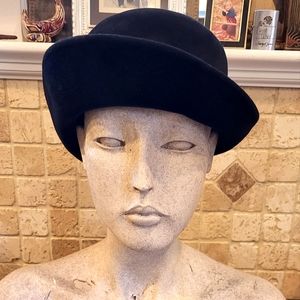 Jacki Vintage Black Felt Asymetrical Brim Hat